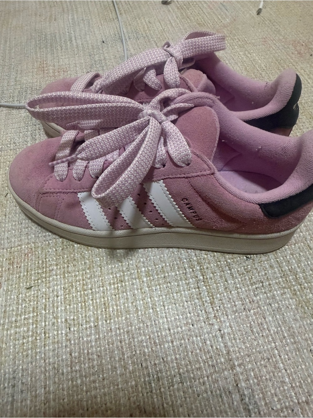adidas Kids Pink Suede Sneakers with White Stripes